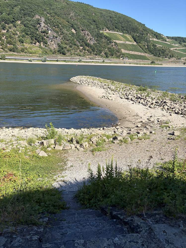 Sandstrand am Rhein in der Nähe des Campingplatzes